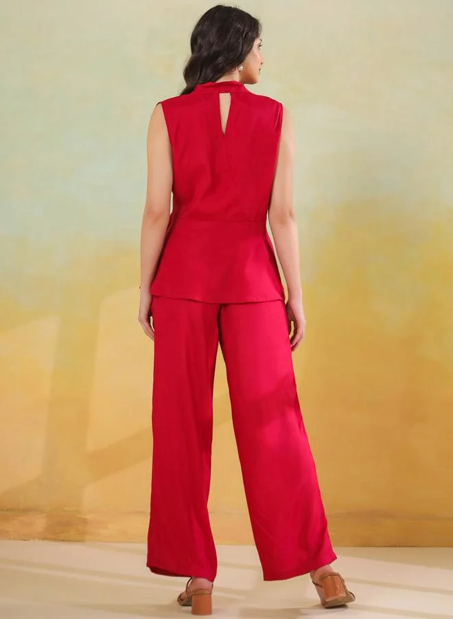 sanskrutihomes Women Red Sleeveless Top and Trousers Co-Ords
